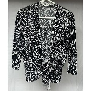 Chico's Women's Open Front Cardigan Sweater Black & White Front Tie Travelers